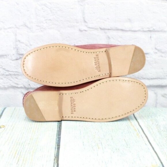 LL Bean Red Suede Slip On Round Toe Loafer Shoes Size 6 Medium - Picture 9 of 9